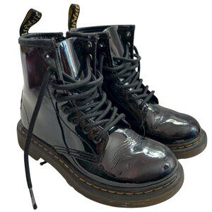 Dr Martens 1460 J Boots black patent leather lace up zip kids size 13 docs